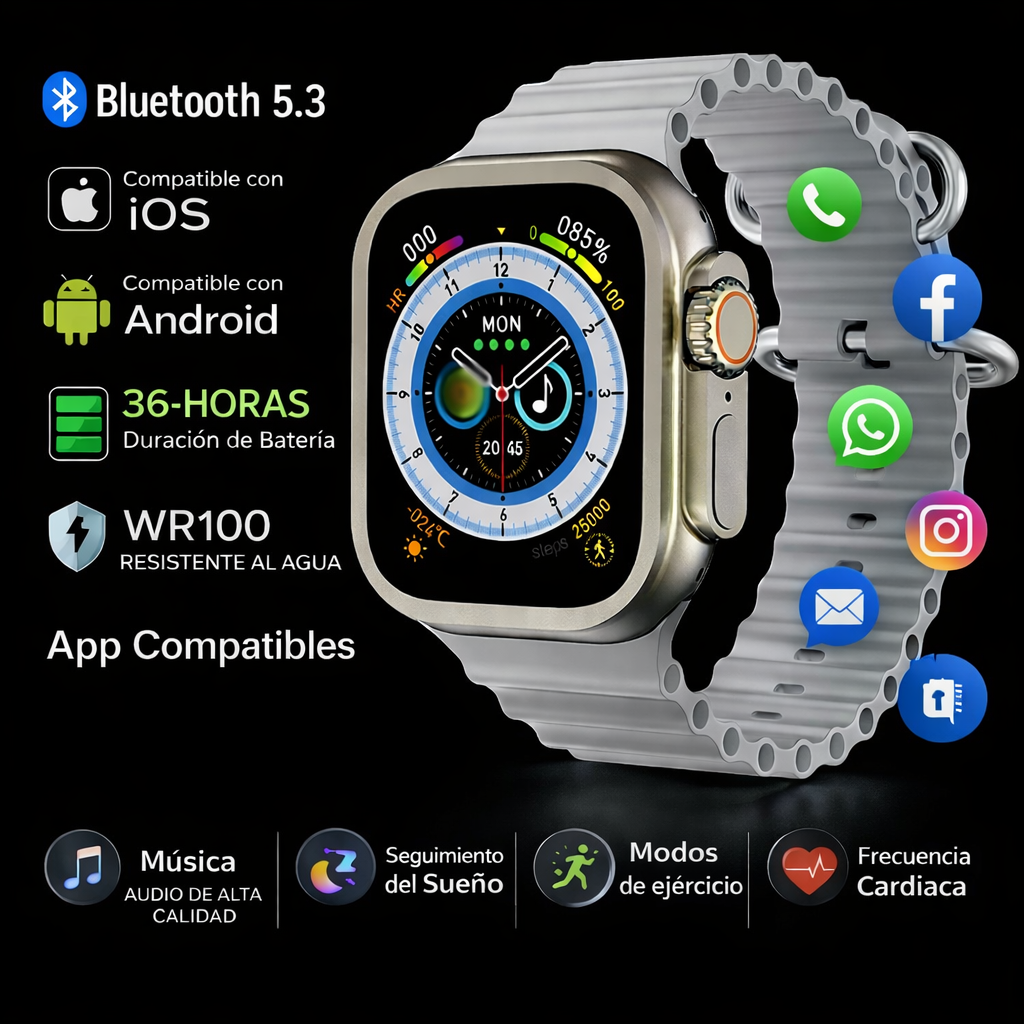 Smartwatch Ultra 2 Gris +1 Correa +1 Auriculares Inalámbricos 2ª Generación De Regalo
