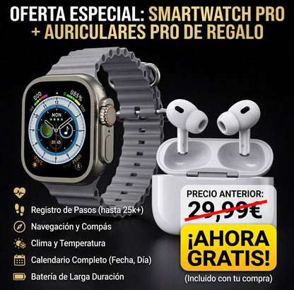 Smartwatch Ultra 2 Gris +1 Correa +1 Auriculares Inalámbricos 2ª Generación De Regalo