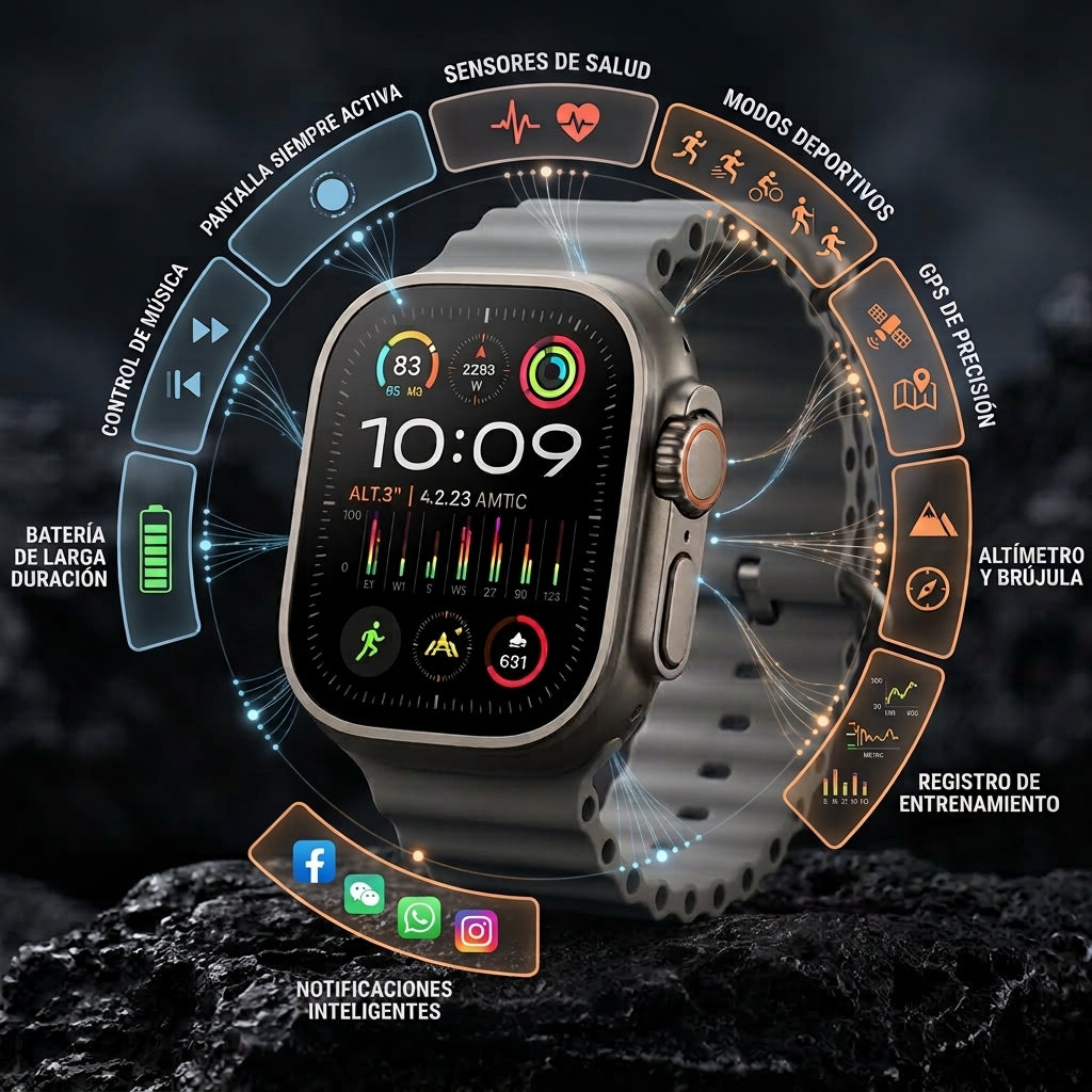 Smartwatch Ultra 2 Gris +1 Correa +1 Auriculares Inalámbricos 2ª Generación De Regalo